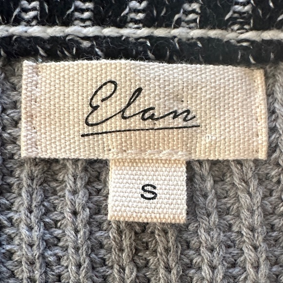 Elan Gray White Wide Striped Quarter Zip Pullover Knit Cowl Neck Sweater Size S - Picture 9 of 11